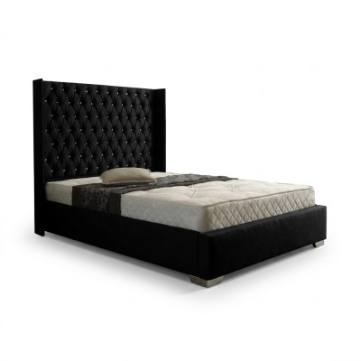 Schwarzes Chesterfield Designer Bett Schlafzimmer Textil Leder Betten