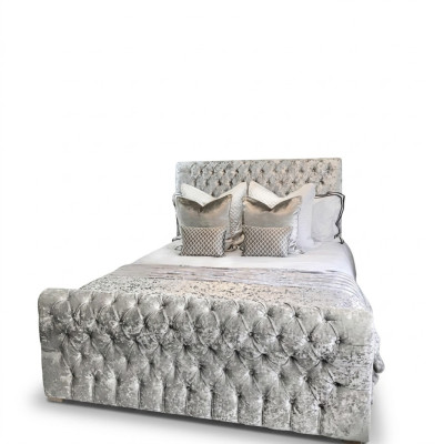 Chesterfield Bett Schlafzimmer Betten Textil 180x200cm Samt Big Hotel Grau Neu