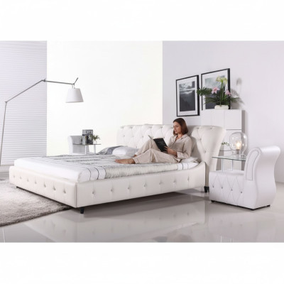Weißes Gepolstertes Designer Chesterfield Bett Schlafzimmer Textil Möbel
