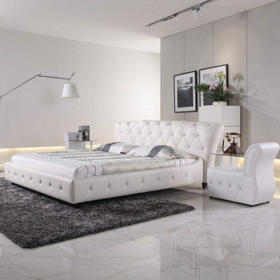 Weißes Gepolstertes Designer Chesterfield Bett Schlafzimmer Textil Möbel