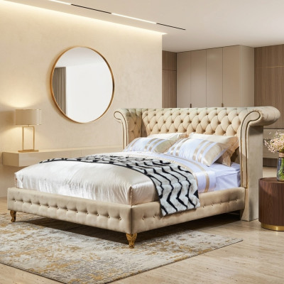 Chesterfield Design Polster Englisches Doppelbett Beige 140/160/180x200 cm