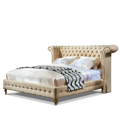 Chesterfield Design Polster Englisches Doppelbett Beige 140/160/180x200 cm