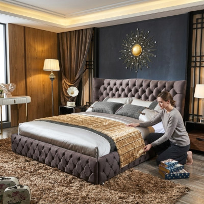 Chesterfield Big Bett Großer Kopfteil Ohren Betten Polster Doppelbett