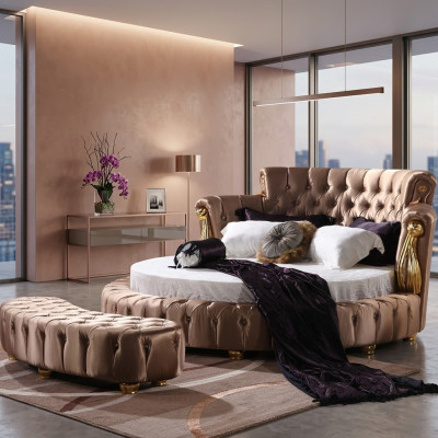 Rundes Bett Chesterfield Designer Rund Betten Schlafzimmer Textil Leder