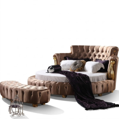 Rundes Bett Chesterfield Designer Rund Betten Schlafzimmer Textil Leder