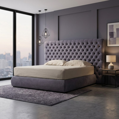Bett Polster Design Luxus Doppel Hotel Betten Zimmer Chesterfield Grau Samt Neu