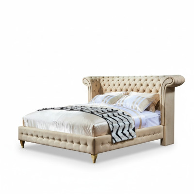 Klassisches Schlafzimmer Bett Beige Textil Leder Polster Doppelbett 180x200cm