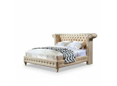 Klassisches Schlafzimmer Bett Beige Textil Leder Polster Doppelbett 180x200cm