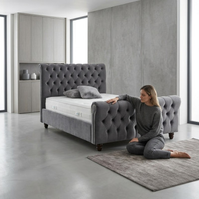 Chesterfield Bett Design Schlafzimmer Englisches Betten 200x200cm Textil Polster