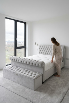 Englisches Designer Schlafzimmer Polster Betten Doppel Bett Hotel Chesterfield