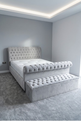Englisches Designer Schlafzimmer Polster Betten Doppel Bett Hotel Chesterfield