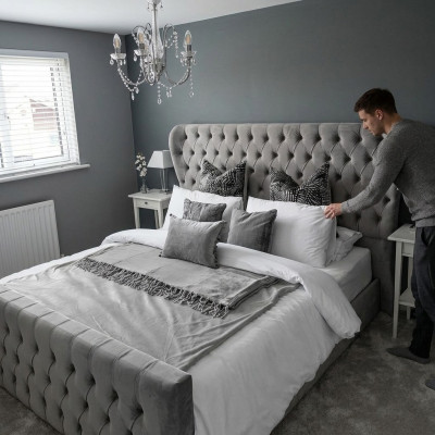 Chesterfield Designer Bett Schlafzimmer Textil Leder Polster 140/160/180/200 cm