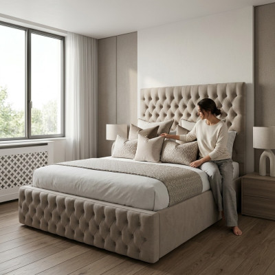 Chesterfield Bett Design Schlafzimmer Englisches Betten 200x200cm Textil Polster