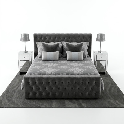 Graues stilvolles Chesterfield Doppelbett Designer Schlafzimmer Betten