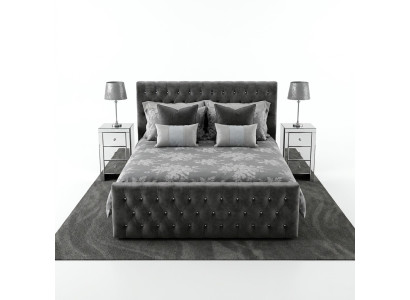 Graues stilvolles Chesterfield Doppelbett Designer Schlafzimmer Betten