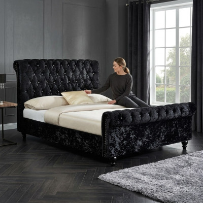 Schwarz Bett Chesterfield Polster Betten Schlafzimmer XXL Big 140x200