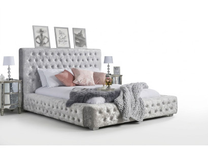 Graues Chesterfield Bett mit hohem Kopfteil Designer Doppelbett