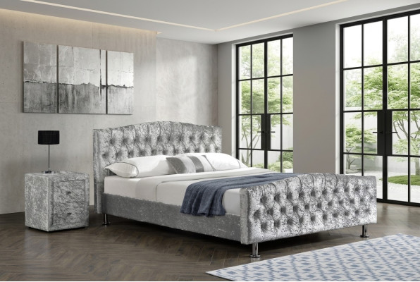 Polster Chesterfield graues Luxus Doppelbett Schlafzimmer Designer Betten
