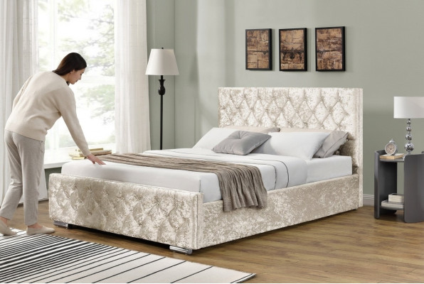 Weißes Textil Chesterfield Bett Schlafzimmer Doppelbetten Moderne Bett