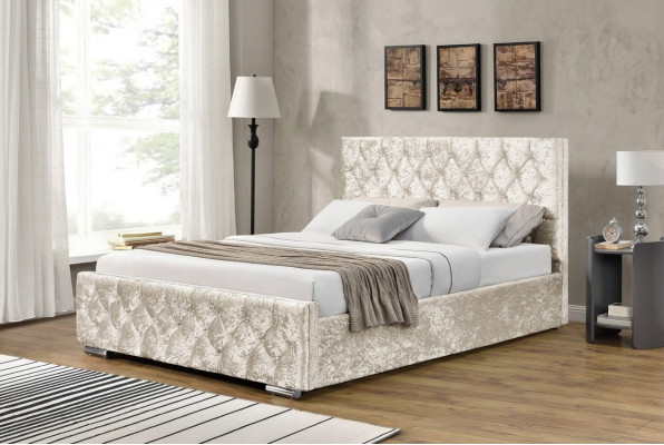 Weißes Textil Chesterfield Bett Schlafzimmer Doppelbetten Moderne Bett