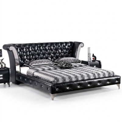 Edelstahl Luxus Chesterfield Leder Bett Doppel Polster Designer Betten Hotel