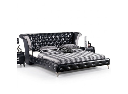 Edelstahl Luxus Chesterfield Leder Bett Doppel Polster Designer Betten Hotel