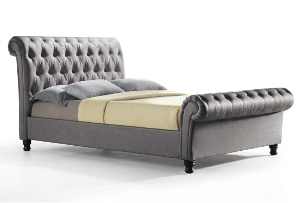 Graues Chesterfield Doppel Leder Bett Schlafzimmer Polster Designer Luxus Bett