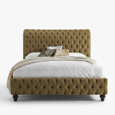 Gold Luxus Samt Textil England Bett Doppel Design Chesterfield 160x200cm Betten
