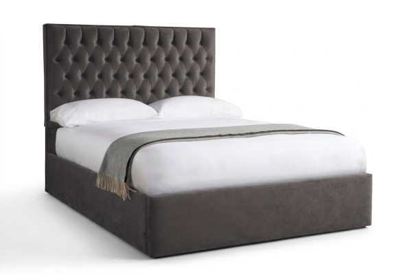 Chesterfield Grau Luxus Samt Textil Bett Doppel Design 180x200cm Betten Neu