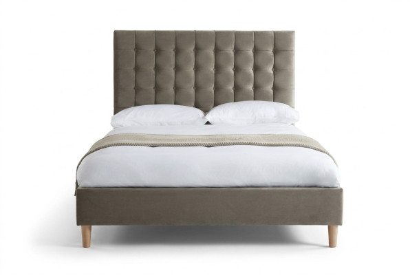 Graues Luxus Chesterfield Doppelbett Polsterbett Schlafzimmer Bett