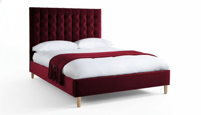 Rotes Luxus Samt Textil Bett Doppel Design Chesterfield Klassische Betten Neu