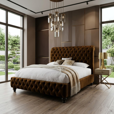 Designer braunes Chesterfield Polsterbett Luxus Schlafzimmer Doppelbett