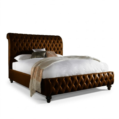 Designer braunes Chesterfield Polsterbett Luxus Schlafzimmer Doppelbett