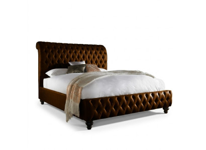 Designer braunes Chesterfield Polsterbett Luxus Schlafzimmer Doppelbett