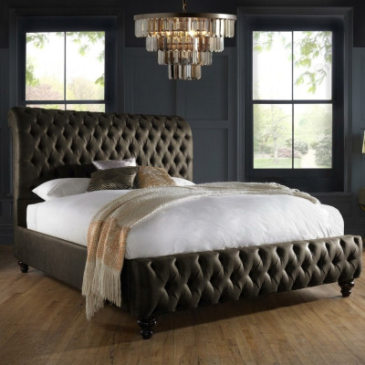 Chesterfield Textil Bett Schlafzimmer Betten Doppel Polster 140/160/180/200 cm