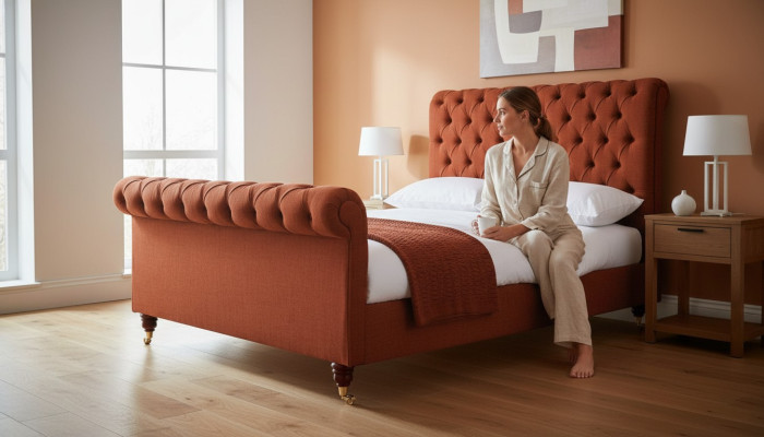 Chesterfield rotes Bett schickes Chesterfield Doppelbett Designer Möbel