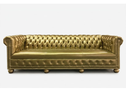 Chesterfield 3 Sitzer Sofa Couch Leder Garnitur Polster Sitz Stoff Gold Sitz Neu