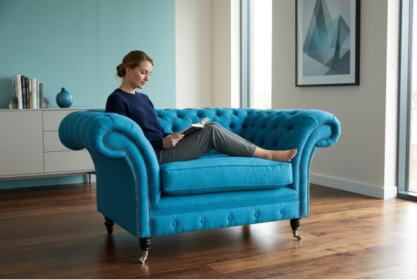 Blaue Sofa Couch Polster Chesterfield Sitzmöbel Textil Stoff Leder Couchen Neu