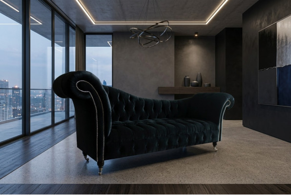 Chesterfield Dreisitzer Couch Polster Design Sofa 3er Sitz Sofas Zimmer Schwarz