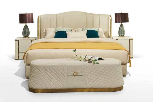 Bett Polsterbett Luxus Schlafzimmer Design Betten Textil Leder Bettgestell
