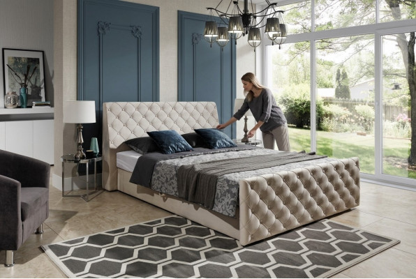 Chesterfield Bett Betten Leder 180x200cm Polster Ehe Design Leder Hotel Möbel