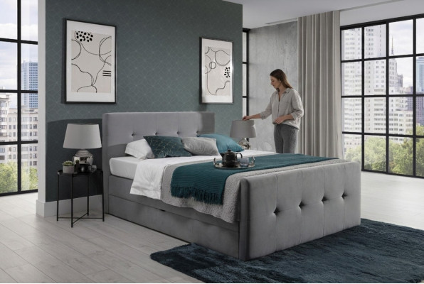 Modernes Graues Chesterfield Bett Luxuriöse Doppelbetten Schlafzimmer Möbel