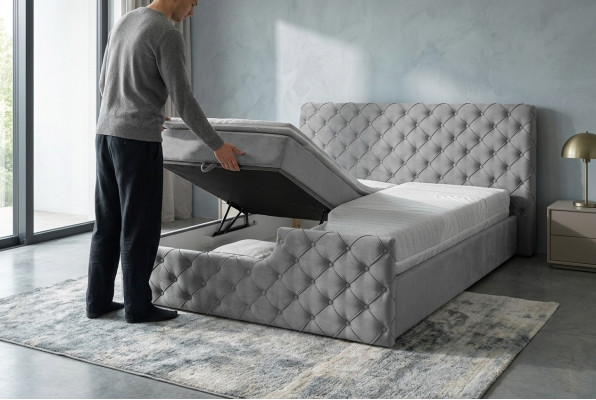 Graues Doppelbett Chesterfield Hotel Betten Designer Schlafzimmer Möbel