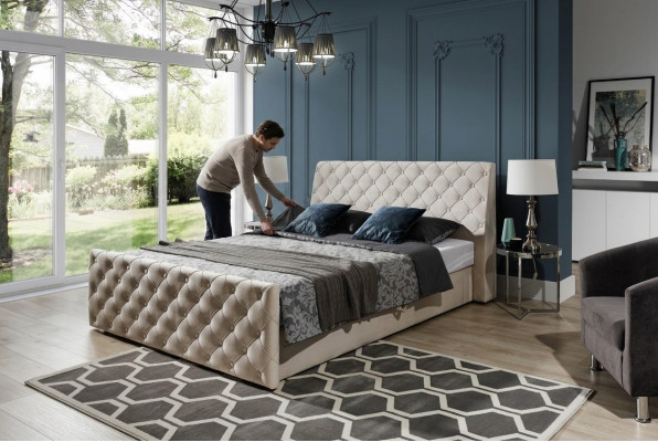 Chesterfield Bett Schlafzimmer Betten Textil 200x200cm Samt Big Hotel Beige Neu
