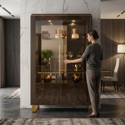 Glasschrank Vitrine Vitrinen Luxus Schrank Holz Stil Glas Regal Schränke