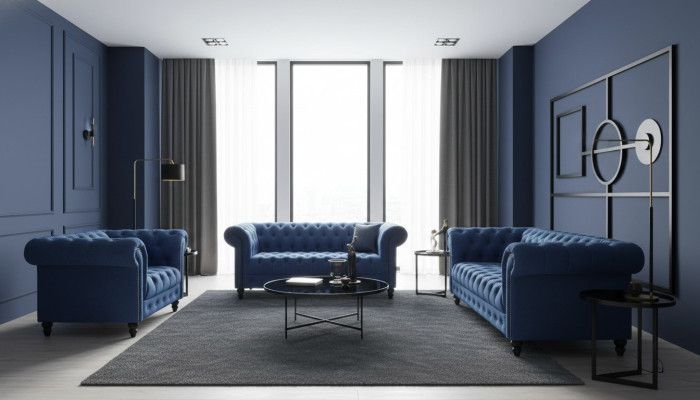 Dreisitzer Chesterfield Sofa Couch Polster Luxus Möbel Stoff Couchen