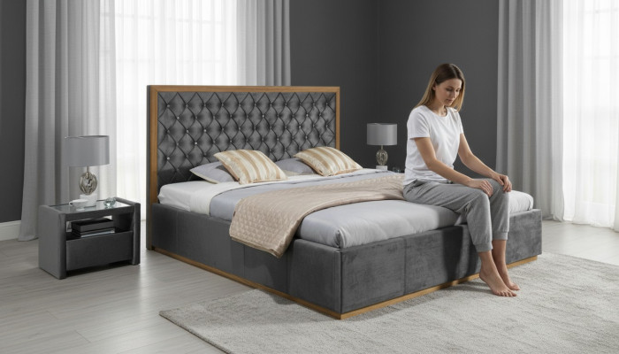 Luxus Bett Textil 2x Nachttisch 3tlg. Schlafzimmer Set Möbel Betten Bettgestell
