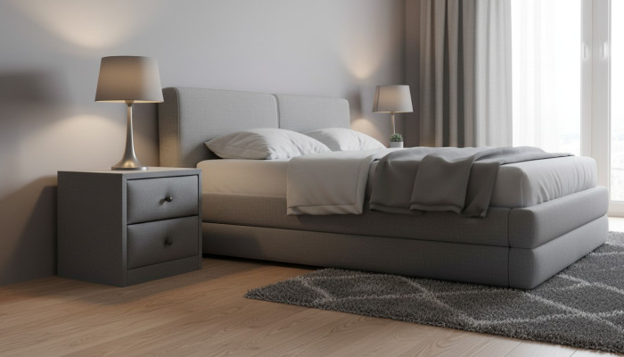Design Nachttisch Textil Polster Möbel Nachttische Konsolen Schlafzimmer Stoff