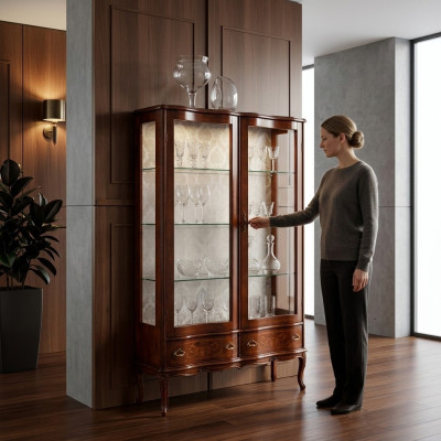 Möbel Klassische Luxus Vitrine Antik Stil Barock Rokoko Glasschrank Wohnzimmer Neu