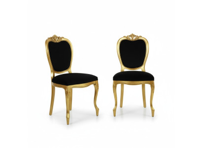 Designer Möbel 2x Stuhl Gold Wohnzimmer Holz Stühle Italienische Luxus Möbel Neu